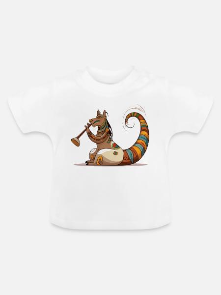 Dino Saxophon Tribal Schmuck - Baby Bio-T-Shirt mit Rundhals - Weiß