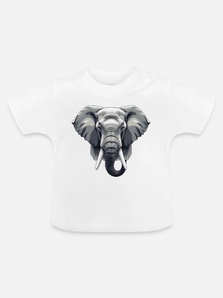 Elefantenkopf Graustufen Vektor - Baby Bio-T-Shirt mit Rundhals - Weiß
