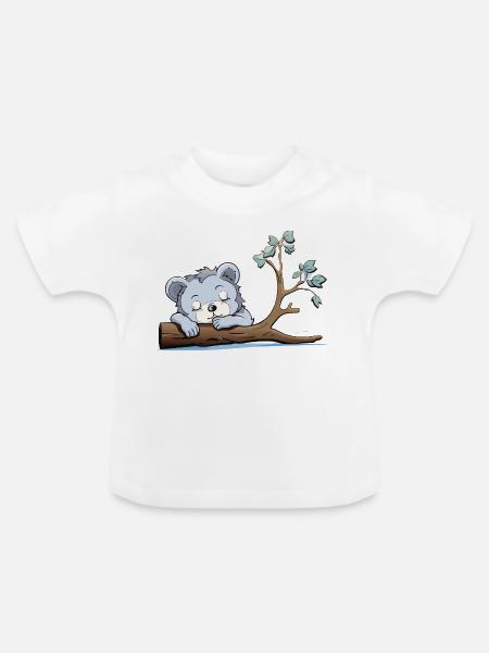 Kuschelbär am Ast - Baby Bio-T-Shirt mit Rundhals - Weiß