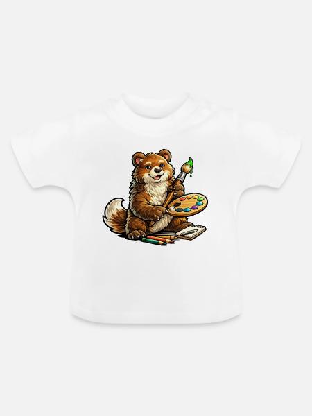 Bär mit Farbpalette Kunst - Baby Bio-T-Shirt mit Rundhals - Weiß
