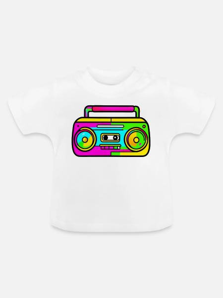 Neon Boombox Retro Pop Art - Baby Bio-T-Shirt mit Rundhals - Weiß