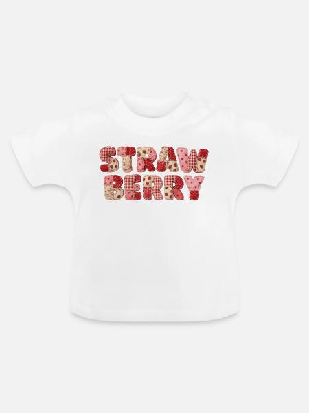 Faux Patchwork Erdbeerfrucht-Jahrgang - Baby Bio-T-Shirt mit Rundhals - Weiß