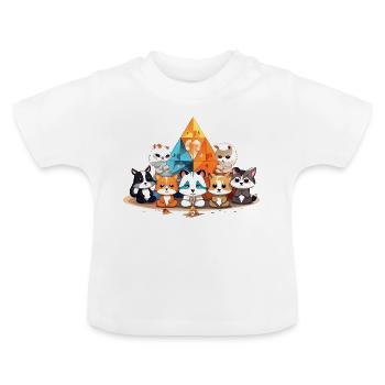 Des chats devant des pyramides de cristal colorées - T-shirt bio col rond Bébé - blanc - Devant