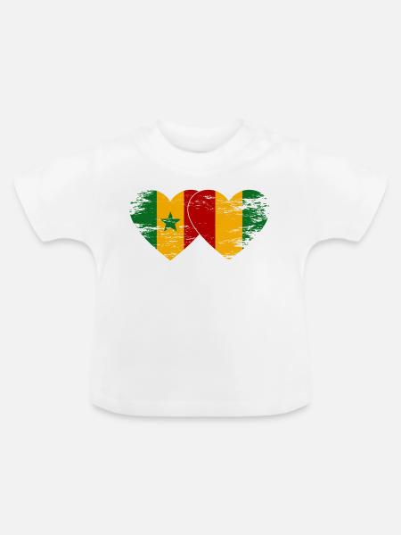 Senegal_Guinea_Flagge_Herz_used - Baby Bio-T-Shirt mit Rundhals - Weiß