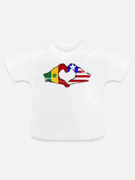 Senegal_Liberia_Flagge_Haende_Herzform_used - Baby Bio-T-Shirt mit Rundhals - Weiß