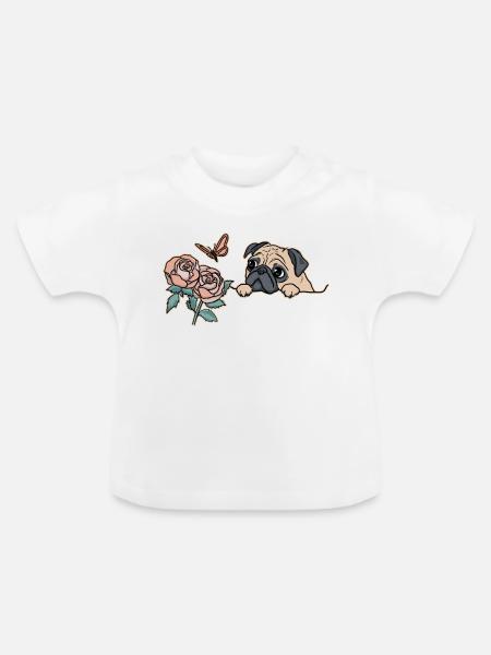Mops mit Schmetterling - Baby Bio-T-Shirt mit Rundhals - Weiß