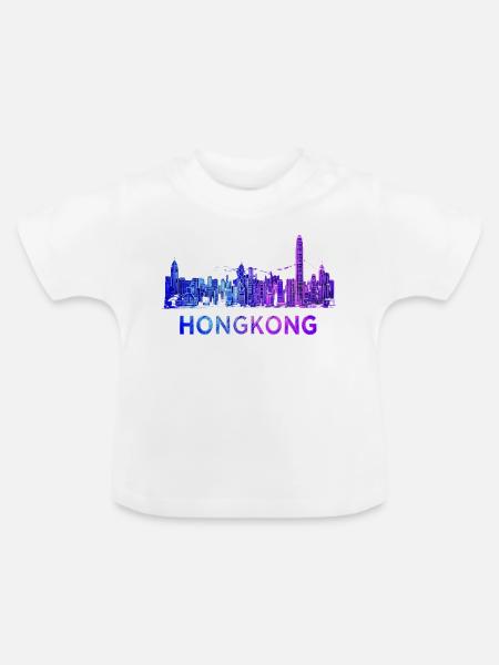 Hongkong Skyline - Baby Bio-T-Shirt mit Rundhals - Weiß