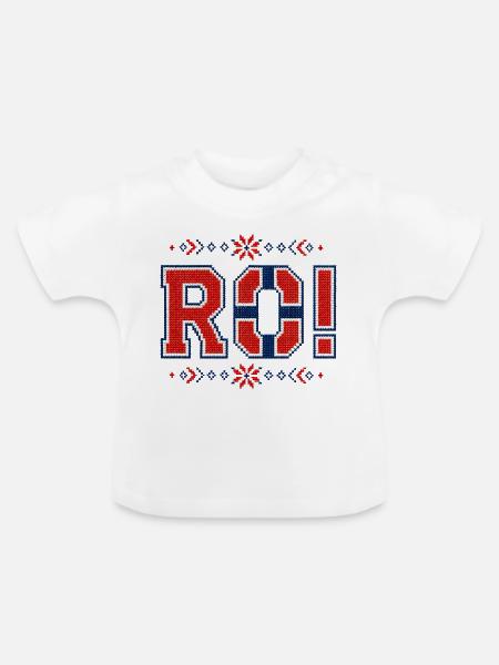 RO! Norwegen 2026 „Stickerei“ - Baby Bio-T-Shirt mit Rundhals - Weiß