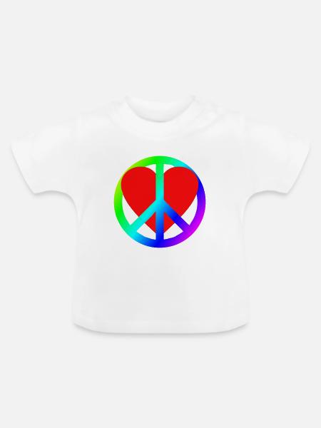 Herz Frieden Regenbogen Symbol - Baby Bio-T-Shirt mit Rundhals - Weiß