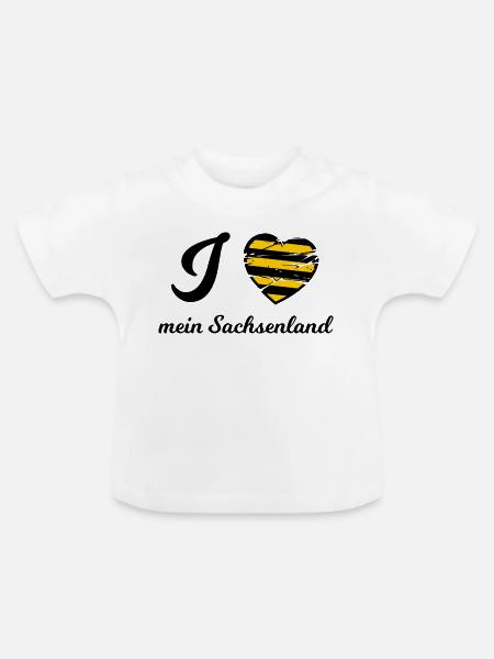 Sachsen Herzstreifen Gelb - Baby Bio-T-Shirt mit Rundhals - Weiß
