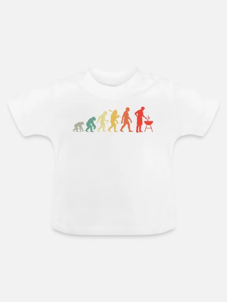 Retro Grillen Evolution für BBQ Grillteufel - Baby Bio-T-Shirt mit Rundhals - Weiß
