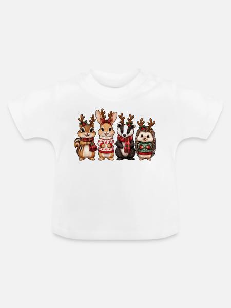 Waldtiere mit Rentiergeweih – Weihnachten - Baby Bio-T-Shirt mit Rundhals - Weiß