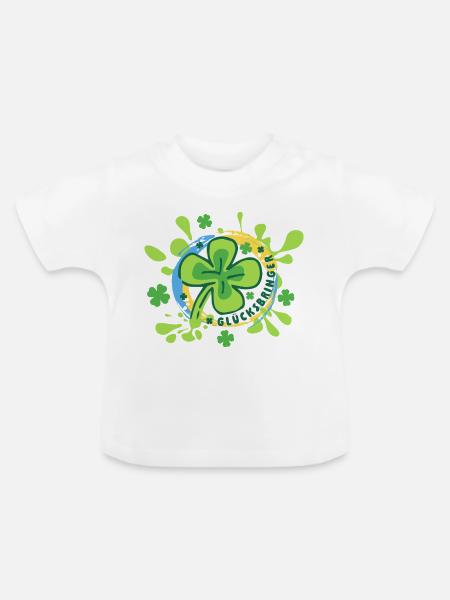 Glücksbringer – buntes Kleeblatt - Glücksklee  - Baby Bio-T-Shirt mit Rundhals - Weiß