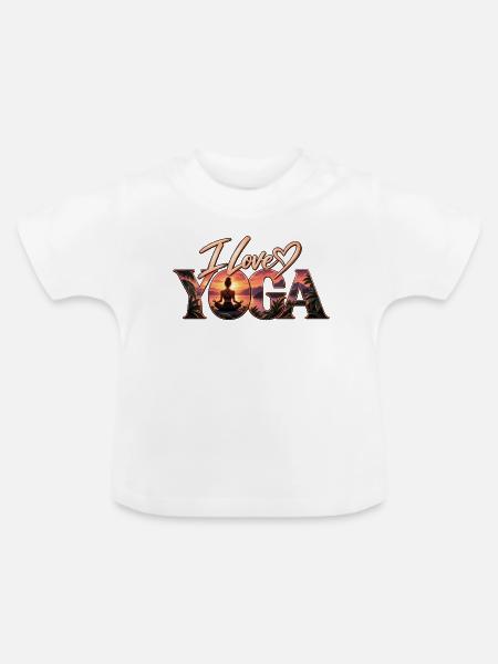 Ich liebe Yoga – Sonnenuntergangsmeditation - Baby Bio-T-Shirt mit Rundhals - Weiß