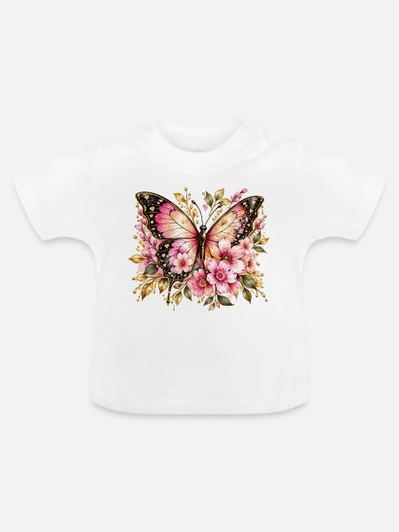 Flügeltraum Schmetterling Blüten - Baby Bio-T-Shirt mit Rundhals - Weiß