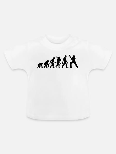 Cricket Evolution – Schlagmann – Ich Liebe Cricket - Baby Bio-T-Shirt mit Rundhals - Weiß