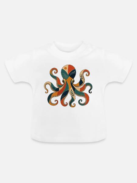 Oktopus Geometrisch - Baby Bio-T-Shirt mit Rundhals - Weiß