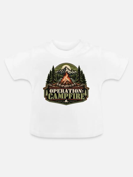 Operation: Campfire – Retro-Lagerfeuermotiv - Baby Bio-T-Shirt mit Rundhals - Weiß