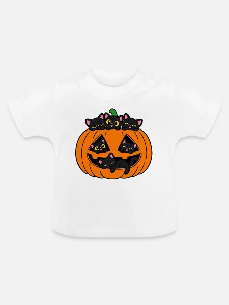 Katzen in einem Halloween-Kürbis - Baby Bio-T-Shirt mit Rundhals - Weiß