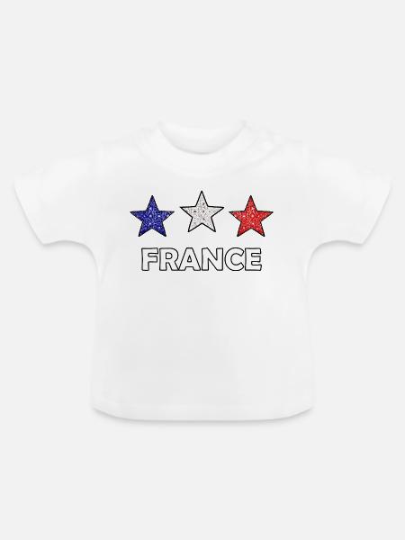 Glitzer Sterne Frankreich Flagge - Baby Bio-T-Shirt mit Rundhals - Weiß