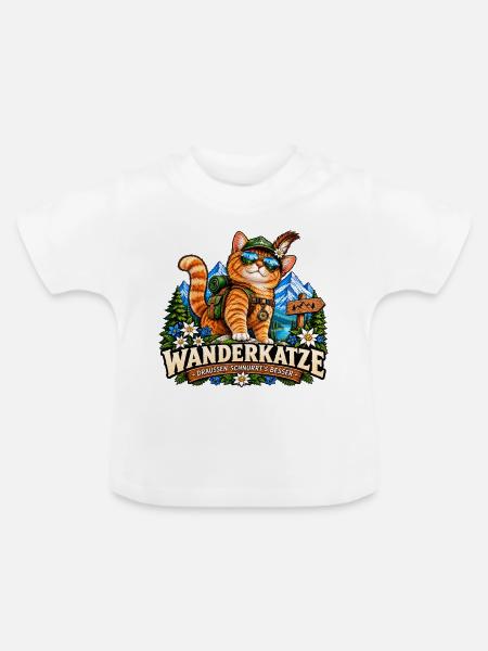Wanderkatze Berge – Draußen schnurrt's besser - Baby Bio-T-Shirt mit Rundhals - Weiß
