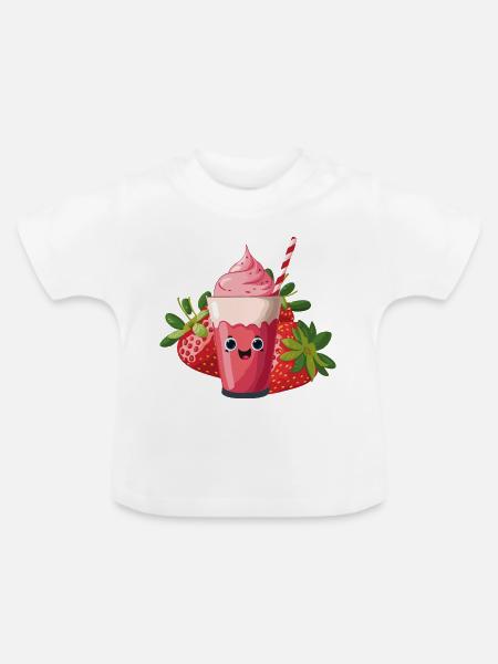 erdbeer shake - Baby Bio-T-Shirt mit Rundhals - Weiß