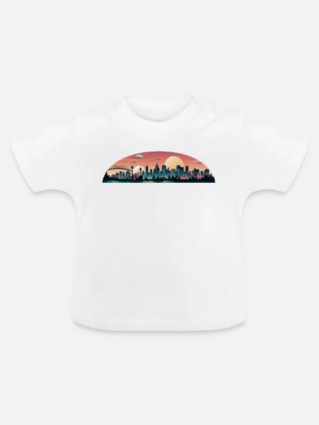 Sonnenuntergangsstadt Panorama - Baby Bio-T-Shirt mit Rundhals - Weiß