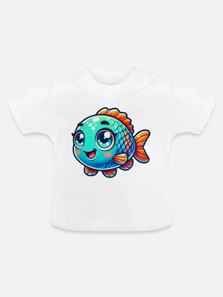 fisch comic - Baby Bio-T-Shirt mit Rundhals - Weiß
