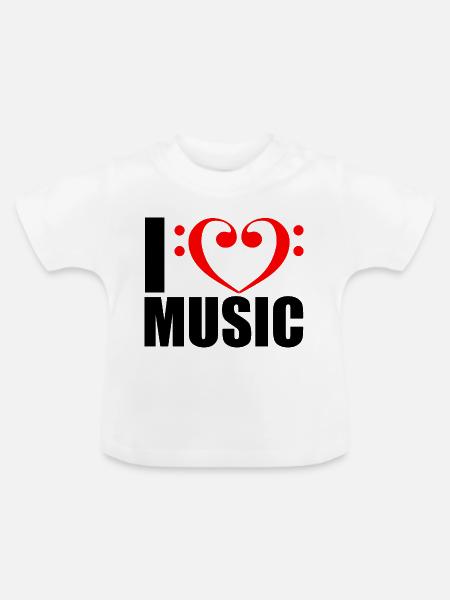 I love music - Baby Bio-T-Shirt mit Rundhals - Weiß