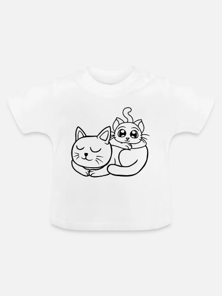 Chillende Katzen Freunde aufeinander - Baby Bio-T-Shirt mit Rundhals - Weiß
