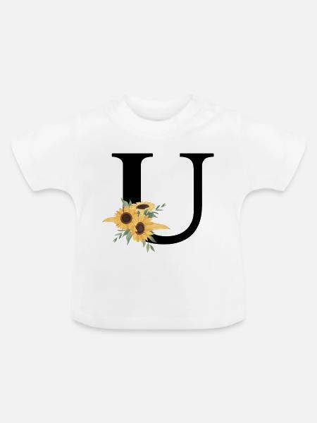 Buchstabe u blumige Sonnenblume - Baby Bio-T-Shirt mit Rundhals - Weiß