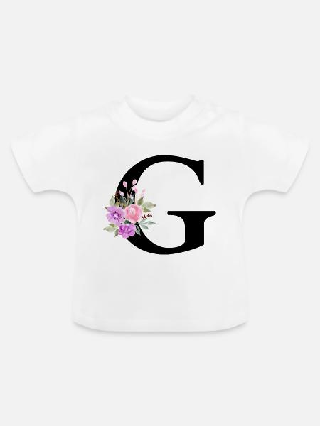 Lila Blumenbuchstabe g - Baby Bio-T-Shirt mit Rundhals - Weiß