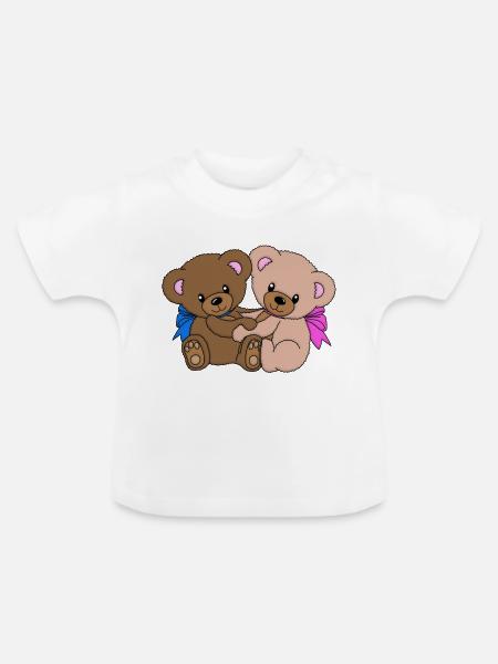 süße Teddys - Baby Bio-T-Shirt mit Rundhals - Weiß