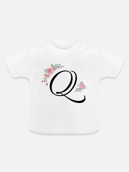 Buchstabe q Blumen - Baby Bio-T-Shirt mit Rundhals - Weiß
