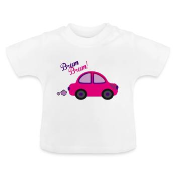 Voiture pour enfants en Rose Rose - Brum Brum - T-shirt bio col rond Bébé - blanc - Devant