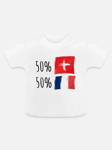 Halb französisch / halb schweizerisch - Baby Bio-T-Shirt mit Rundhals - Weiß