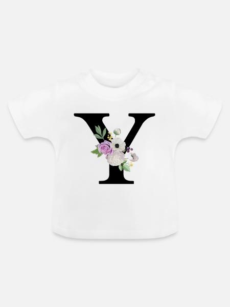 Lila Blumenbuchstabe y - Baby Bio-T-Shirt mit Rundhals - Weiß