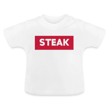 Steak shirt with red background - Baby Organic T-Shirt with Round Neck - white - Front