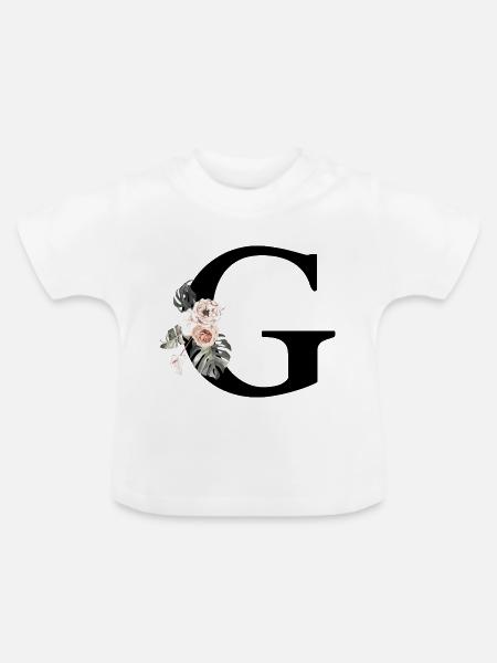 Tropischer Blumenbuchstabe g - Baby Bio-T-Shirt mit Rundhals - Weiß
