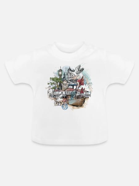 Usedom Illustration - Baby Bio-T-Shirt mit Rundhals - Weiß