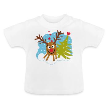 Rudolph in Snow blue sky - Baby Organic T-Shirt with Round Neck - white - Front