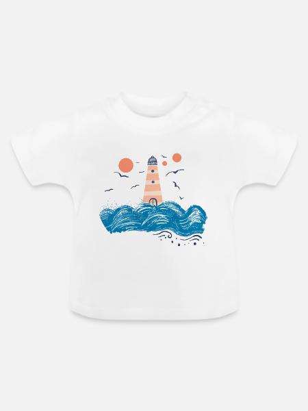 Leuchtturm mit Möwen - Baby Bio-T-Shirt mit Rundhals - Weiß
