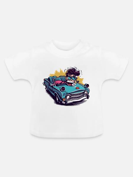 Max im Cabrio - Baby Bio-T-Shirt mit Rundhals - Weiß