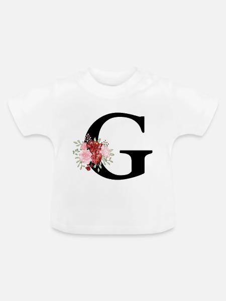 Roter Blumenbuchstabe G - Baby Bio-T-Shirt mit Rundhals - Weiß