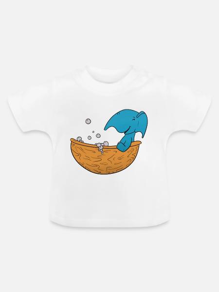 Elefant Baden - Baby Bio-T-Shirt mit Rundhals - Weiß