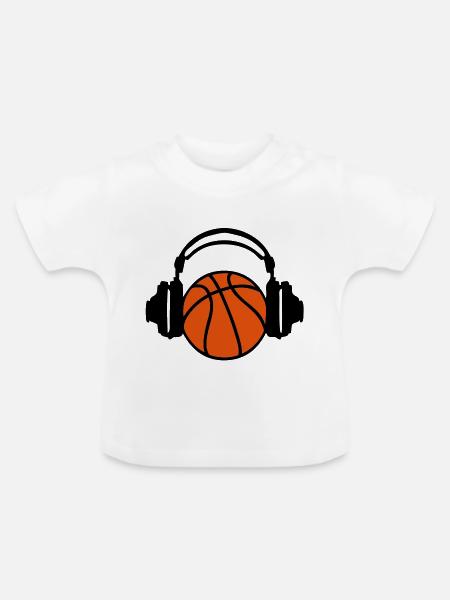 Kopfhörer-Kopfhörer DJ-Audio-Basketball - Baby Bio-T-Shirt mit Rundhals - Weiß