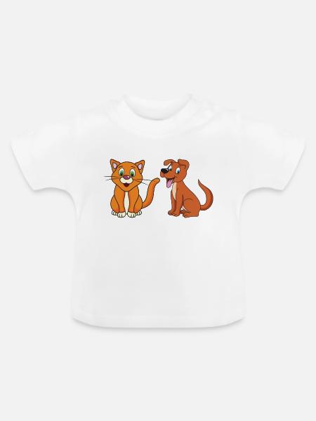 Katze Hund - Baby Bio-T-Shirt mit Rundhals - Weiß