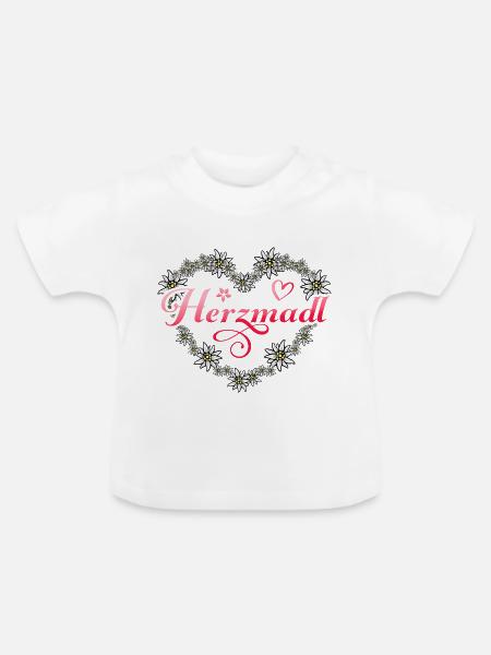 Herzmadl Edelweiß Herz Bayern Madl - Baby Bio-T-Shirt mit Rundhals - Weiß