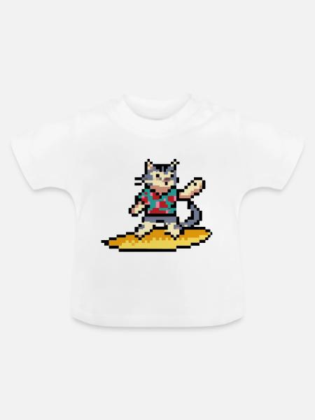 Surfkatze, Pixelkunst - Baby Bio-T-Shirt mit Rundhals - Weiß