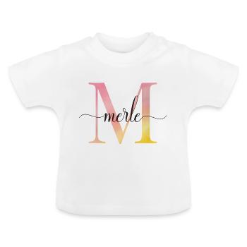 M | Monogram | Name | Merle | Watercolor - Baby Organic T-Shirt with Round Neck - white - Front